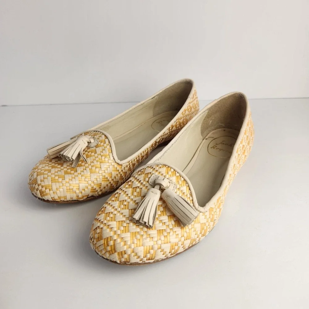 Jack Rogers Worth II Women's Flats Gold Raffia Shoes Size‎ 6M